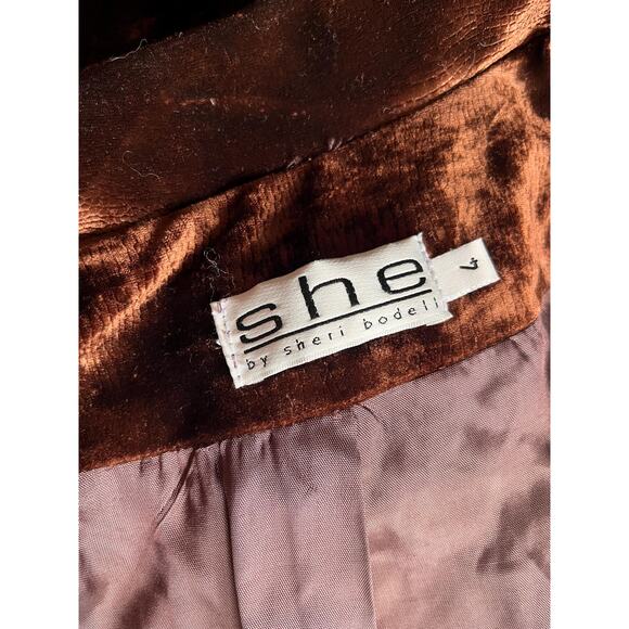 Vintage 90s Velour Blazer | Bronze Brown Fitted Velvet Jacket | S - Picture 7 of 7